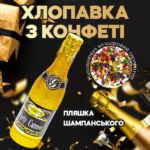 Хлопавка з кольоровим серпантином у вигляді пляшки Шампанського 34 см